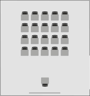 Parlamentarische Bestuhlung im Schulungsraum R09 im Ebbtron Solingen für Seminare, Präsentationen und Business Meetings.