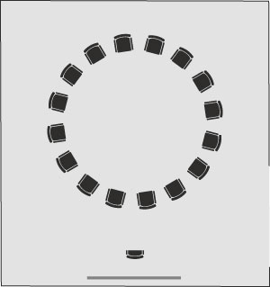 Stuhlkreis im Schulungsraum R09 im Ebbtron Solingen – offene Meetingstruktur für Coaching, Teamentwicklung und Workshops.