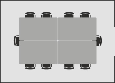 Bestuhlungsplan des Konferenzraums R05 im Ebbtron Solingen mit klassischer Konferenz-Anordnung für effiziente Business-Meetings und Besprechungen.
