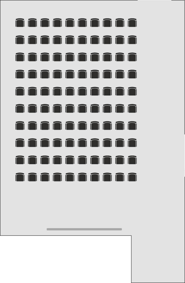 Vortragsbestuhlung mit Stuhlreihen im Seminarraum R01 im Ebbtron in Solingen – optimale Lösung für Präsentationen, Firmenevents und größere Gruppen.
