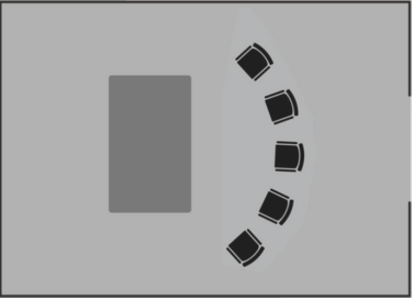 Parlamentarische Bestuhlung im Schulungsraum R09 im Ebbtron Solingen für Seminare, Präsentationen und Business Meetings.