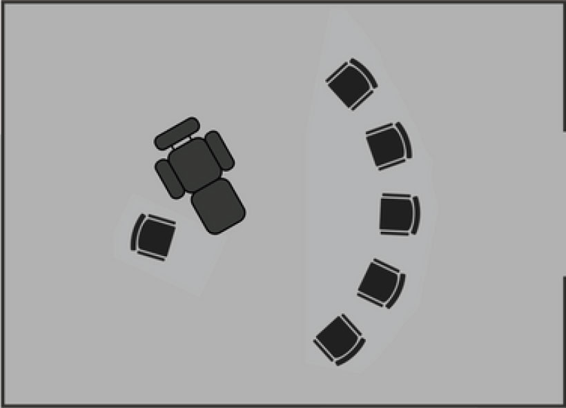 U-Form Bestuhlung im Schulungsraum R09 im Ebbtron Solingen – ideal für Workshops, Schulungen und interaktive Firmenevents.